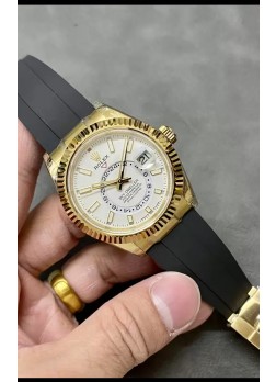 Rolex Sky-Dweller REF# M336235 Dial Blanco Reloj Oro Amarillo Caja Acero 904L Réplica Espejo 1:1
