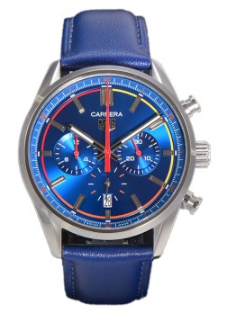 Tag Heuer Carrera Movimiento Cuarzo Suizo Replica en Dial Azul - Correa Piel Azul
