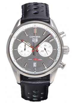 Tag Heuer Carrera Cronógrafo 43 Reloj Réplica Cuarzo Suizo Dial Gris Leather Strap