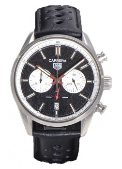 Tag Heuer Carrera Cronógrafo 43 Reloj Réplica Cuarzo Suizo Dial Negro Correa de Piel