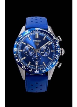 Tag Heuer Carrera Movimiento Cuarzo Suizo Reloj Réplica Dial Azul - Correa de Goma Azul