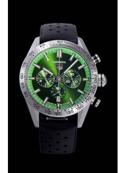 Tag Heuer Carrera Movimiento Cuarzo Suizo Reloj Réplica Dial Verde - Correa de Goma Negra