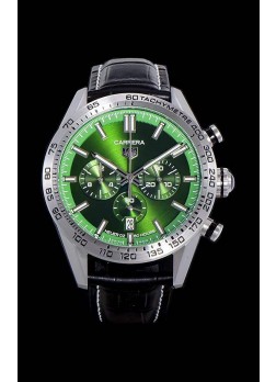 Tag Heuer Carrera Movimiento Cuarzo Suizo Reloj Réplica Dial Verde - Correa de Goma Negra