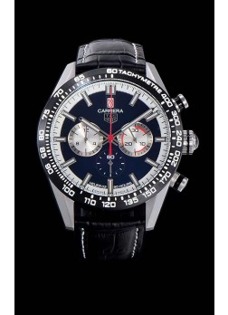 Tag Heuer Carrera Reloj Réplica Movimiento de Cuarzo Suizo Dial Negro - Correa de Piel Negra