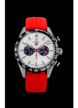 Tag Heuer Carrera Movimiento Cuarzo Suizo Reloj Réplica Dial Blanco - Correa de Goma Roja