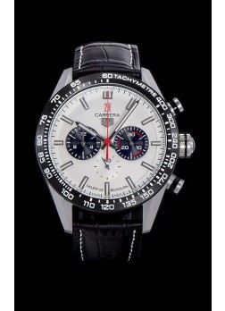 Tag Heuer Carrera Movimiento Cuarzo Suizo Reloj Réplica Dial Blanco - Correa de Goma Negra