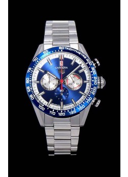 Tag Heuer Carrera Movimiento Cuarzo Suizo Reloj Réplica Dial Azul - Correa de Acero Inoxidable