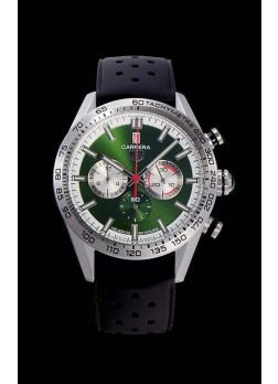 Tag Heuer Carrera Movimiento Cuarzo Suizo Reloj Réplica Dial Verde - Correa de Goma Negra