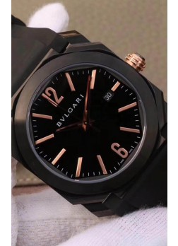 Bvlgari Edición Octo Roma Reloj Réplica a espejo 1:1 Caja en Acero 904L Revestida en PVD - Dial en Acero Azul Correa de Piel