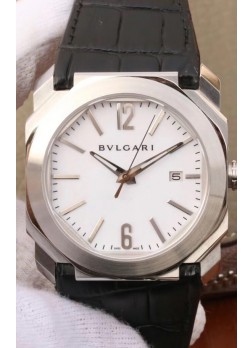 Bvlgari Edición Octo Roma Reloj Réplica a espejo 1:1 Caja en Acero 904L - Dial Blanco Correa de Piel