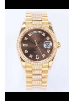 Rolex Day Date Presidential Reloj Oro Amarillo 18K 36MM - Dial Marrón Calidad a Espejo 1:1