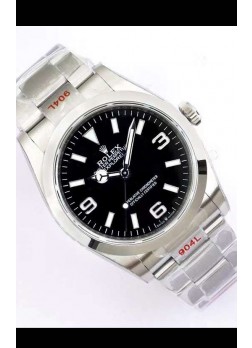 Rolex Explorer I Dial Negro - Acero 904L en Movimiento Suizo Automático 3235