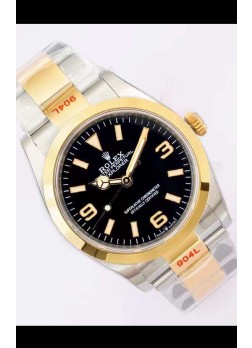Rolex Explorer I Dial Negro - Oro Amarillo en Acero en Movimiento Suizo Automático 3235