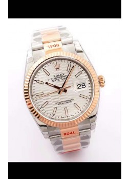 Rolex Datejust Dial Fluted-Motif 41MM Movimiento Cal.3135 Reloj Réplica Suizo en Caja de Acero 904L de Dos Tonos