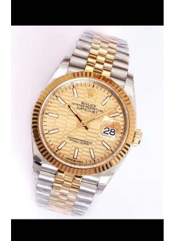 Rolex Datejust Dial Fluted-Motif 41MM Movimiento Cal.3135 Reloj Réplica Suizo en Caja de Acero 904L de Dos Tonos