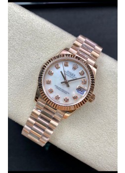 Rolex Datejust 278275 31MM Reloj Réplica Suizo en Acero 904L Oro Rosado Dial Blanco Perla - Réplica a Espejo 1:1