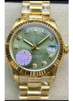 Rolex Datejust 278278 31MM Reloj Réplica Suizo en Acero 904L Oro Amarillo Dial Verde - Réplica a Espejo 1:1