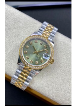 Rolex Datejust 31MM Reloj Réplica Suizo en Acero 904L Oro Amarillo 2 Tonos Dial Verde Réplica a Espejo 1:1