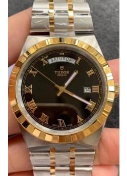 Tudor Reloj Edición Royal - Réplica Espejo 1:1 en Caja en Dos Tonos - Dial Romano Negro