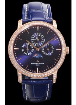 Vacheron Constantin Patrimony Perpetual Calendar Ultra-Thin Oro Rosado Dial Azul Réplica Suiza