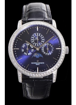 Vacheron Constantin Patrimony Perpetual Calendar Ultra-Thin White Gold Dial Azul Réplica Suiza