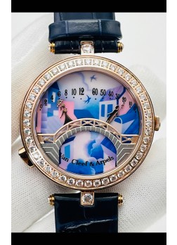 Van Cleef & Arpels Lady Arpels Pont des Amoureux en Oro Rosado Correa Azul Oscuro