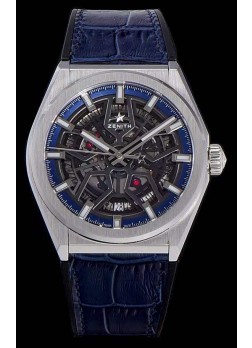 Zenith Defy Classic Skeleton 41 mm Titanio Reloj Réplica Suizo Hombres - Correa de Piel Azul